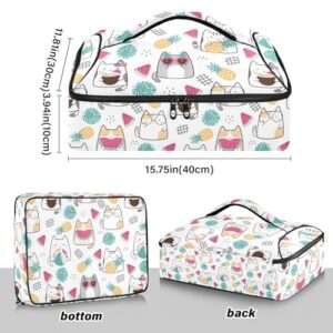 Kcldeci Insulated Thermal Food Carrier Insulated Casserole Carrier for Hot or Cold Food,Kawaii Summer Cute Cats Insulated Tote Bag for Potluck Cookouts Parties Picnic,Lasagna Lugger