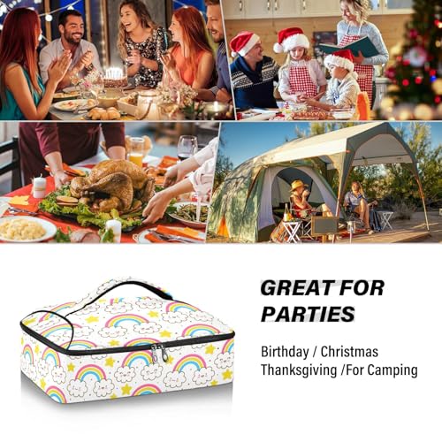 Kcldeci Insulated Thermal Food Carrier Insulated Casserole Carrier for Hot or Cold Food,Cute Cartoon Clouds Rainbows and Stars (1) Insulated Tote Bag for Potluck Cookouts Parties Picnic,Lasagna Lugger