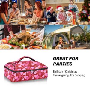 Kcldeci Insulated Thermal Food Carrier Insulated Casserole Carrier for Hot or Cold Food,Red Heart Valentin's Day Insulated Tote Bag for Potluck Cookouts Parties Picnic,Lasagna Lugger