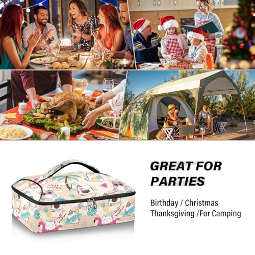 Kcldeci Insulated Thermal Food Carrier Insulated Casserole Carrier for Hot or Cold Food,Kawaii Summer Cute Cats (2) Insulated Tote Bag for Potluck Cookouts Parties Picnic,Lasagna Lugger