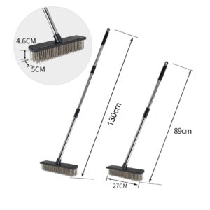 Shulemin Floor Scrub Brush Push Broom Floor Scrubber Cleaning Brush Outdoor Broom Telescopic Handle Long Handle Wire Brush for Cleaning Patio Bathroom Garage Kitchen Wall Deck Tub Tile 27cm