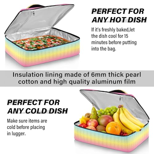 Kcldeci Insulated Thermal Food Carrier Insulated Casserole Carrier for Hot or Cold Food,Rainbow Blurred Insulated Tote Bag for Potluck Cookouts Parties Picnic,Lasagna Lugger