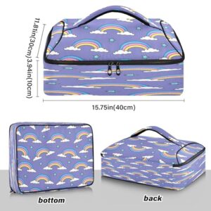 Kcldeci Insulated Thermal Food Carrier Insulated Casserole Carrier for Hot or Cold Food,Rainbow and Clouds Cartoon Insulated Tote Bag for Potluck Cookouts Parties Picnic,Lasagna Lugger