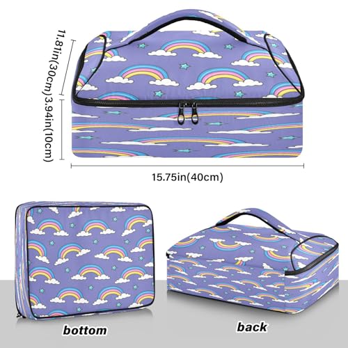 Kcldeci Insulated Thermal Food Carrier Insulated Casserole Carrier for Hot or Cold Food,Rainbow and Clouds Cartoon Insulated Tote Bag for Potluck Cookouts Parties Picnic,Lasagna Lugger