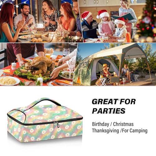 Kcldeci Insulated Thermal Food Carrier Insulated Casserole Carrier for Hot or Cold Food,Striped Tie-dye Rainbow Gradient Insulated Tote Bag for Potluck Cookouts Parties Picnic,Lasagna Lugger