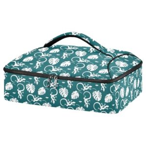 kcldeci insulated thermal food carrier insulated casserole carrier for hot or cold food,tropical monstera leaves lizard insulated tote bag for potluck cookouts parties picnic,lasagna lugger