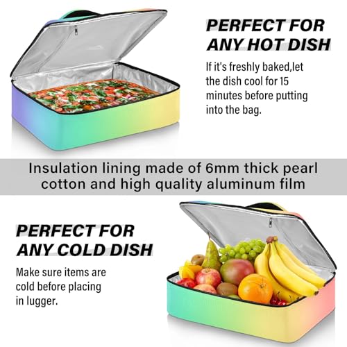 Kcldeci Insulated Thermal Food Carrier Insulated Casserole Carrier for Hot or Cold Food,Colorful Rainbow Gradient Insulated Tote Bag for Potluck Cookouts Parties Picnic,Lasagna Lugger