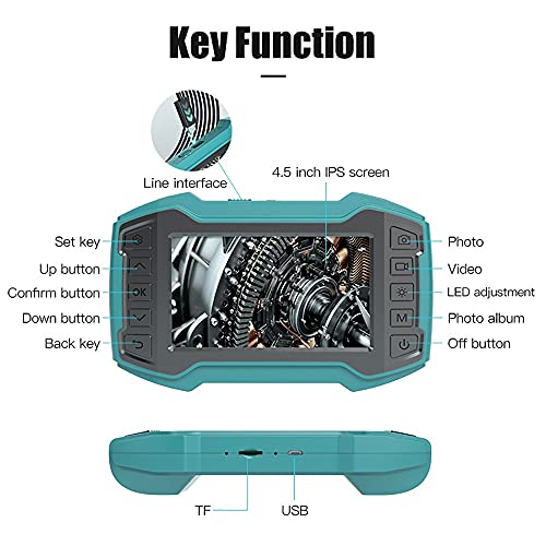 8MM Inspection Camera, Dual 1080P Lens, IP67 Waterproof, 1700mAh, 5.0 Inch Screen, Semi-Rigid Cable(5M/16.4FT Cable)