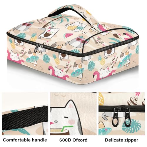 Kcldeci Insulated Thermal Food Carrier Insulated Casserole Carrier for Hot or Cold Food,Kawaii Summer Cute Cats (2) Insulated Tote Bag for Potluck Cookouts Parties Picnic,Lasagna Lugger