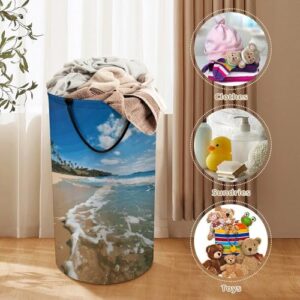 Laundry Basket Hamper Waterproof Dirty Clothes Hamper Clear Sky Wave Beach Collapsible Washing Bin Clothes Bag with Handles Freestanding Laundry Hamper for Bathroom Bedroom Dorm Travel