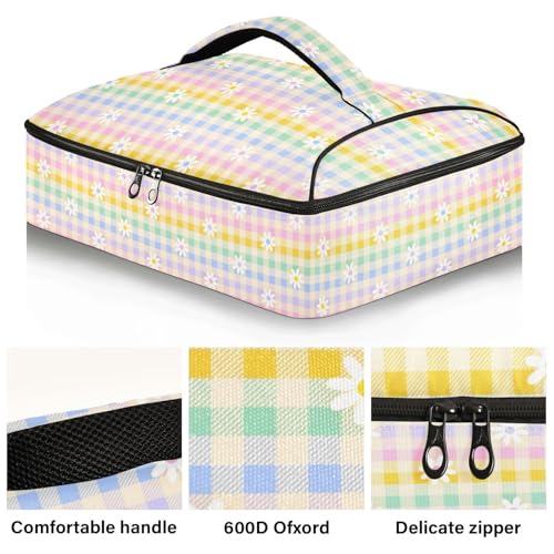 Kcldeci Insulated Thermal Food Carrier Insulated Casserole Carrier for Hot or Cold Food,White Daisy Flower Rainbow Insulated Tote Bag for Potluck Cookouts Parties Picnic,Lasagna Lugger