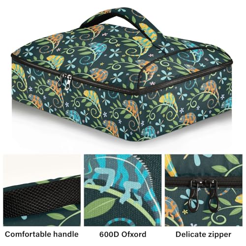 Kcldeci Insulated Thermal Food Carrier Insulated Casserole Carrier for Hot or Cold Food,Various Chameleons Insulated Tote Bag for Potluck Cookouts Parties Picnic,Lasagna Lugger