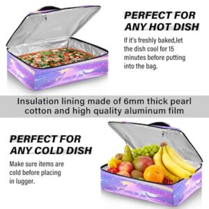 Kcldeci Insulated Thermal Food Carrier Insulated Casserole Carrier for Hot or Cold Food,Rainbow Purple Stars and Unicorn Insulated Tote Bag for Potluck Cookouts Parties Picnic,Lasagna Lugger