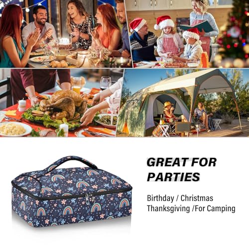 Kcldeci Insulated Thermal Food Carrier Insulated Casserole Carrier for Hot or Cold Food,Rainbows Leaves and Flowers Insulated Tote Bag for Potluck Cookouts Parties Picnic,Lasagna Lugger