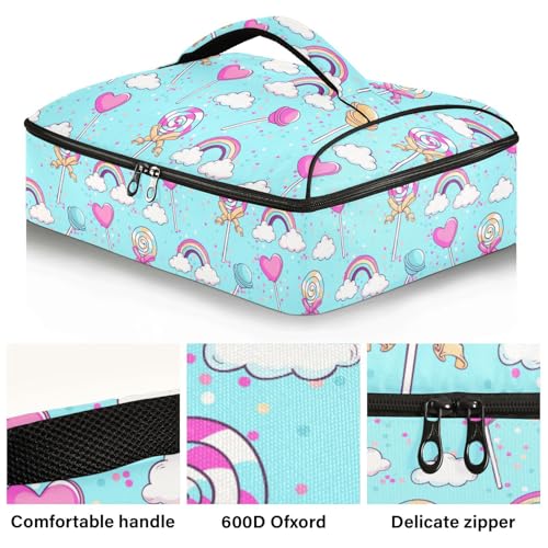 Kcldeci Insulated Thermal Food Carrier Insulated Casserole Carrier for Hot or Cold Food,Sweet Candy Rainbow Insulated Tote Bag for Potluck Cookouts Parties Picnic,Lasagna Lugger