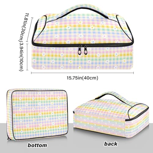 Kcldeci Insulated Thermal Food Carrier Insulated Casserole Carrier for Hot or Cold Food,White Daisy Flower Rainbow Insulated Tote Bag for Potluck Cookouts Parties Picnic,Lasagna Lugger