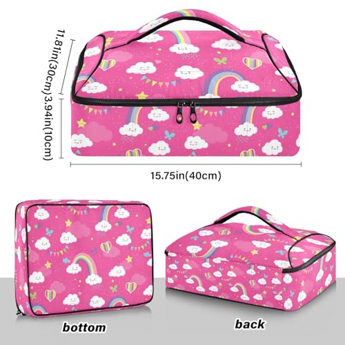 Kcldeci Insulated Thermal Food Carrier Insulated Casserole Carrier for Hot or Cold Food,Lovely Pink Hearts and Butterflies Insulated Tote Bag for Potluck Cookouts Parties Picnic,Lasagna Lugger