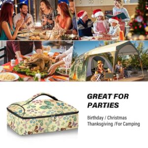 Kcldeci Insulated Thermal Food Carrier Insulated Casserole Carrier for Hot or Cold Food,Spring Golden Floral Insulated Tote Bag for Potluck Cookouts Parties Picnic,Lasagna Lugger