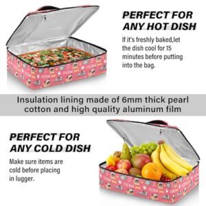 Kcldeci Insulated Thermal Food Carrier Insulated Casserole Carrier for Hot or Cold Food,Pug Dogs and Cats Insulated Tote Bag for Potluck Cookouts Parties Picnic,Lasagna Lugger