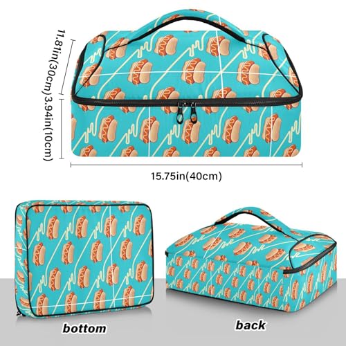 Kcldeci Insulated Thermal Food Carrier Insulated Casserole Carrier for Hot or Cold Food,Pattern Of Hotdogs Insulated Tote Bag for Potluck Cookouts Parties Picnic,Lasagna Lugger