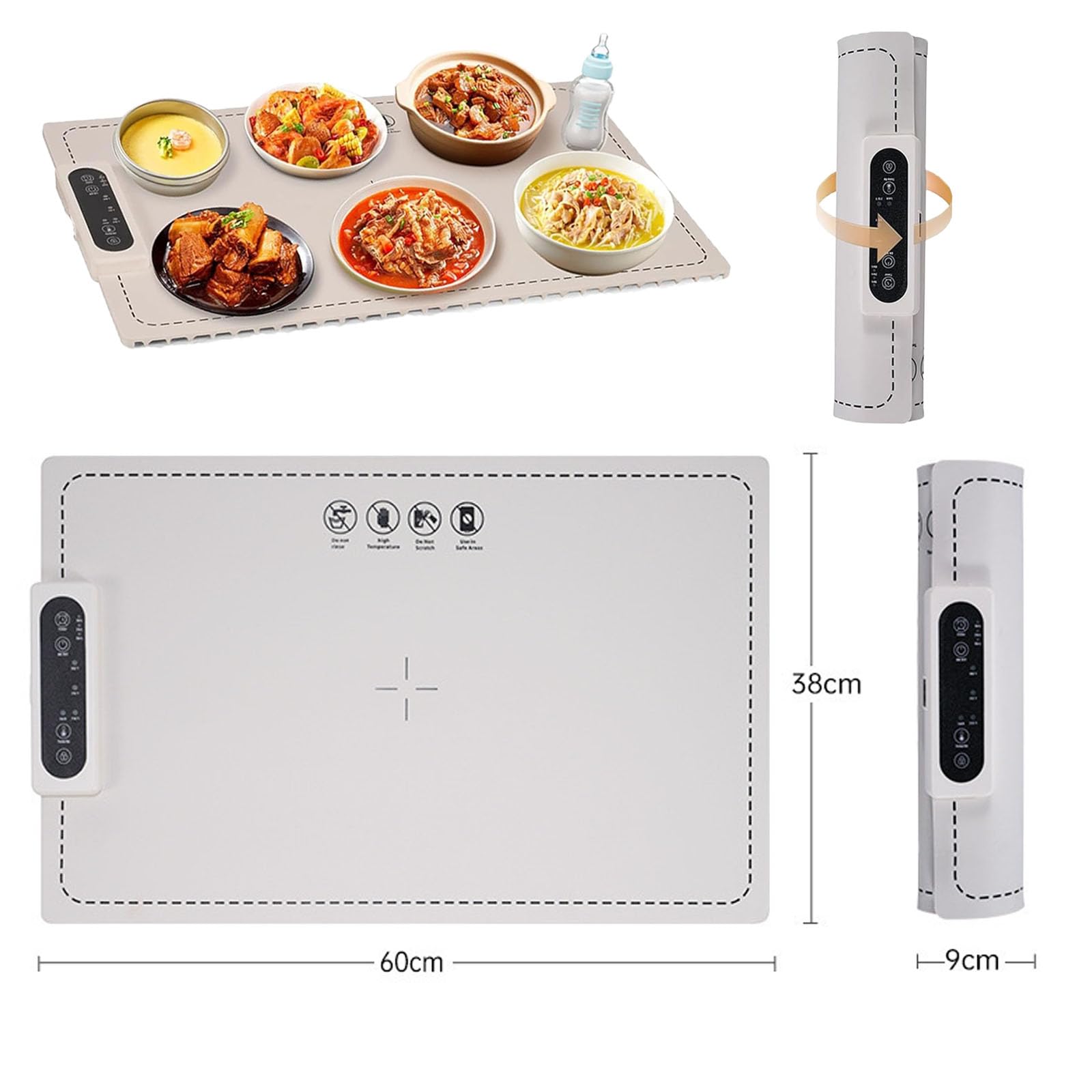 Miller Market Warming Mat, Tempmaster Adjustable Warming Tray, Temp Master Adjustable Warming Tray, Adjustable Food Warmer Mat, Electric Food Warmer Mat Warming Pad for Food (1 pcs Beige)