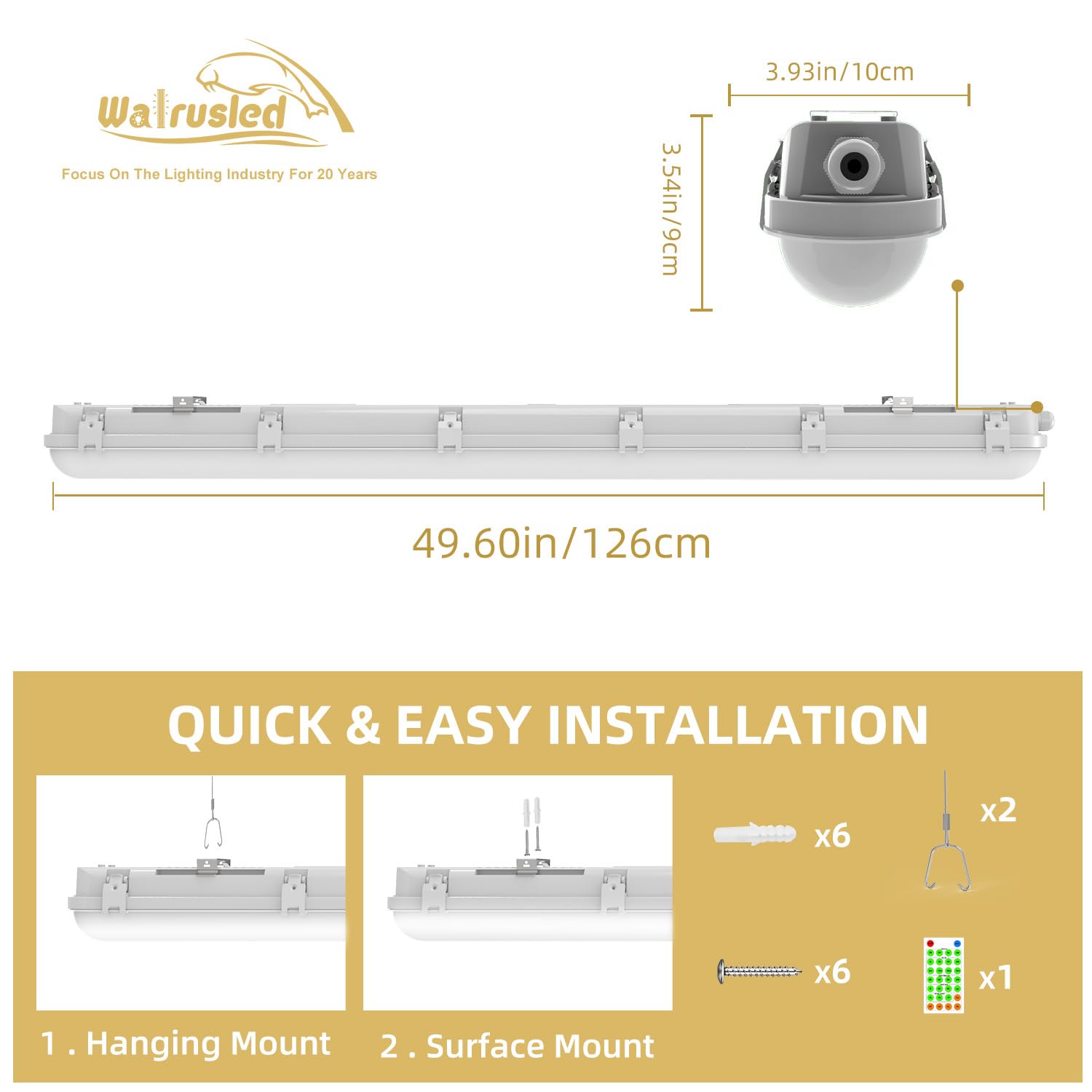 4FT Tri-Level Sensor LED Vapor Tight Emergency Light w/Remote, Battery Backup IP65 40W 5000lm Waterproof LED Outdoor Shop Light, 5000K, 100-277V, 0-10V Dimmable 4 Foot Carport Vapor Proof Fixture, FCC