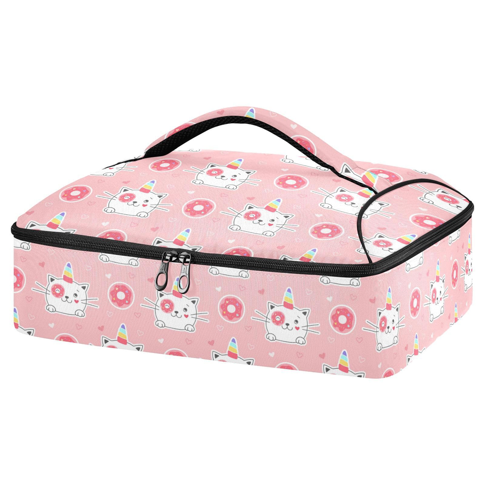 Kcldeci Insulated Thermal Food Carrier Insulated Casserole Carrier for Hot or Cold Food,Sweet Kitty Unicorn Insulated Tote Bag for Potluck Cookouts Parties Picnic,Lasagna Lugger