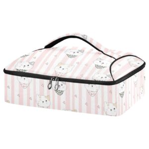 kcldeci insulated thermal food carrier insulated casserole carrier for hot or cold food,cute cat sweet cartoon insulated tote bag for potluck cookouts parties picnic,lasagna lugger