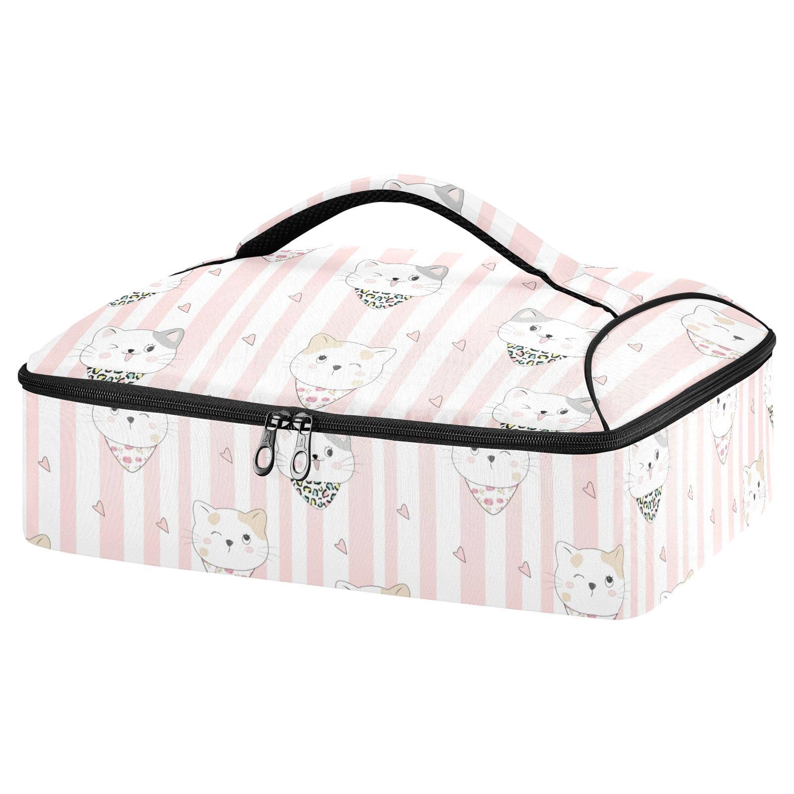 Kcldeci Insulated Thermal Food Carrier Insulated Casserole Carrier for Hot or Cold Food,Cute Cat Sweet Cartoon Insulated Tote Bag for Potluck Cookouts Parties Picnic,Lasagna Lugger