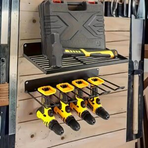 Wall Mounted Power Tool Organizer Holder, Heavy Duty Utility Storage Rack For Battery Powered Hand Tools, Cordless Drill Rack And Tool Shelf W/Compact Design