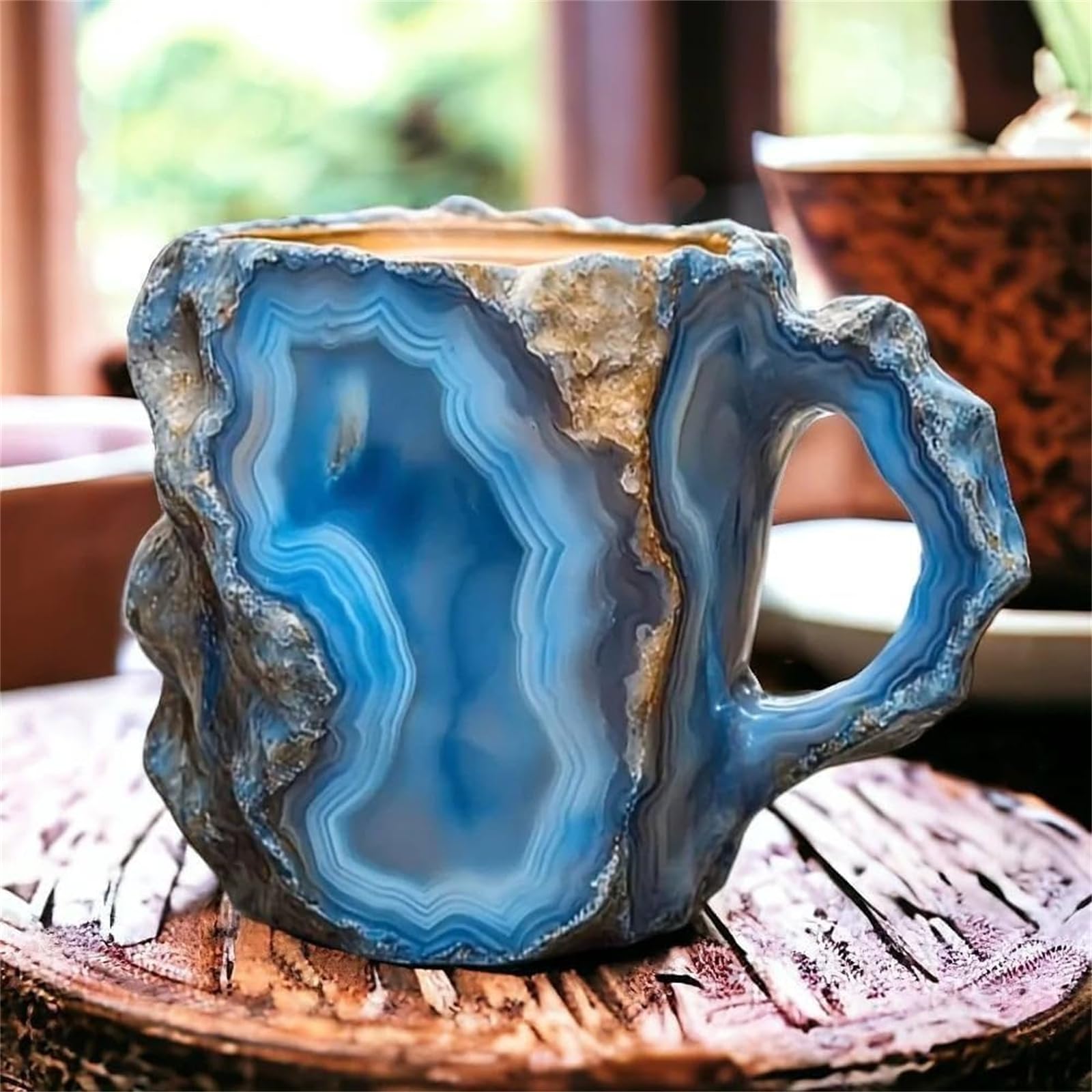 Mashions Crystal Mugs, Crystal Mineral Coffee Mugs, Natural Mineral Crystal Coffee Mugs, Mineral Crystal Coffee Mugs, Elegant Christmas Gift for Home Office (Blue)