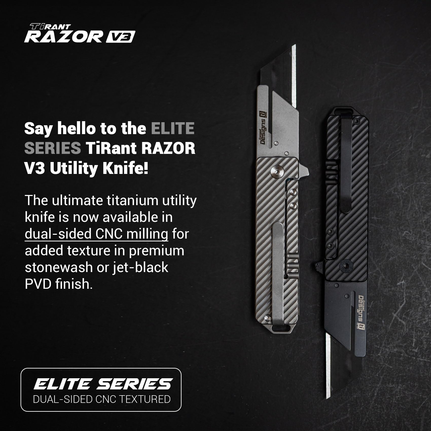 TiRant RAZOR V3 Utility Knife (Jet-Black 6AL-4V Titanium) DUAL-SLASH Edition EDC Box Cutter