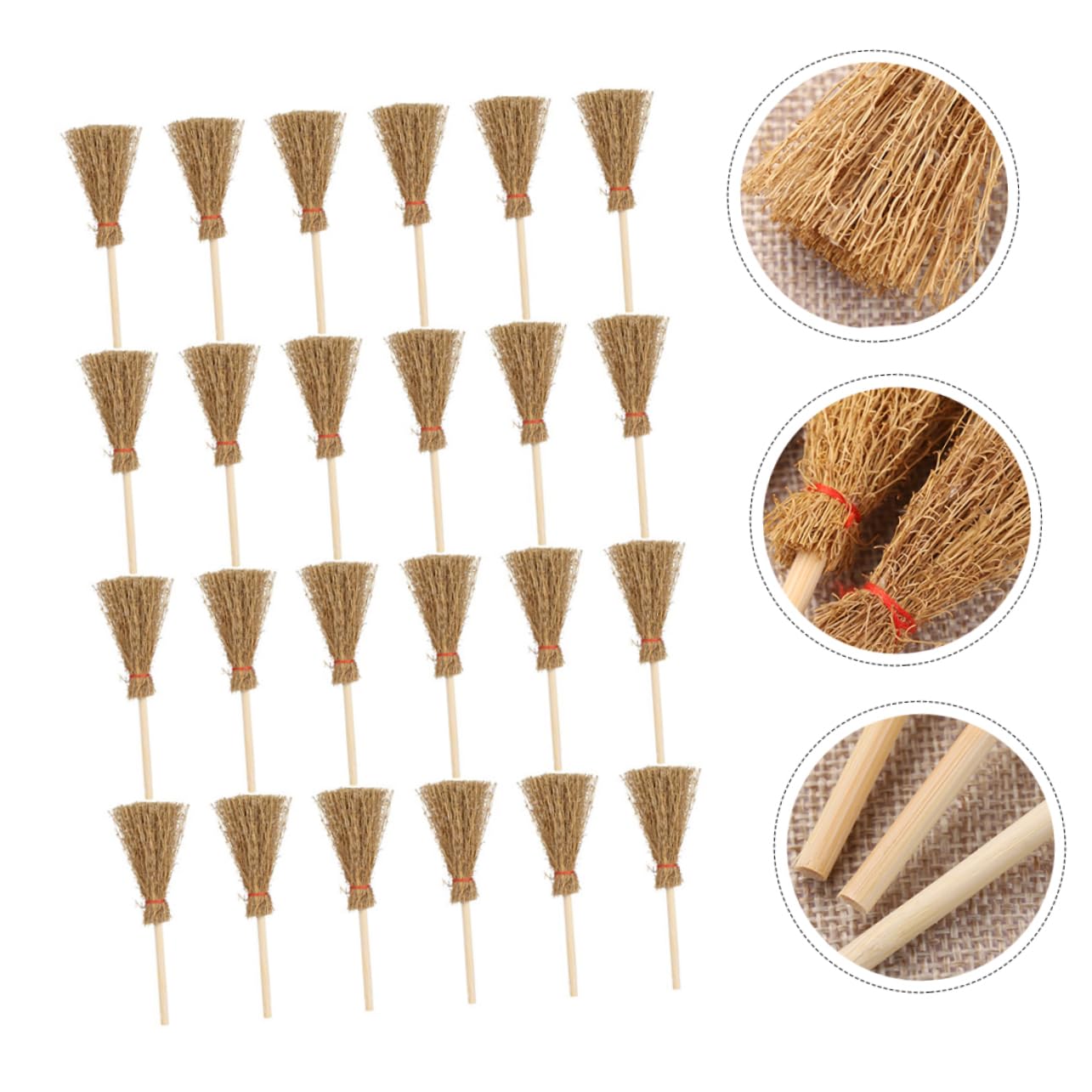 WOONEKY 72 Pcs Mini Red Rope Broom 24pcs (Large Broom) Mini Witches Broomsticks Mini Cinnamon Brooms Stick Halloween Decorations Wizard Flying Broom Witch Broom Decoration Brown Pine Wood