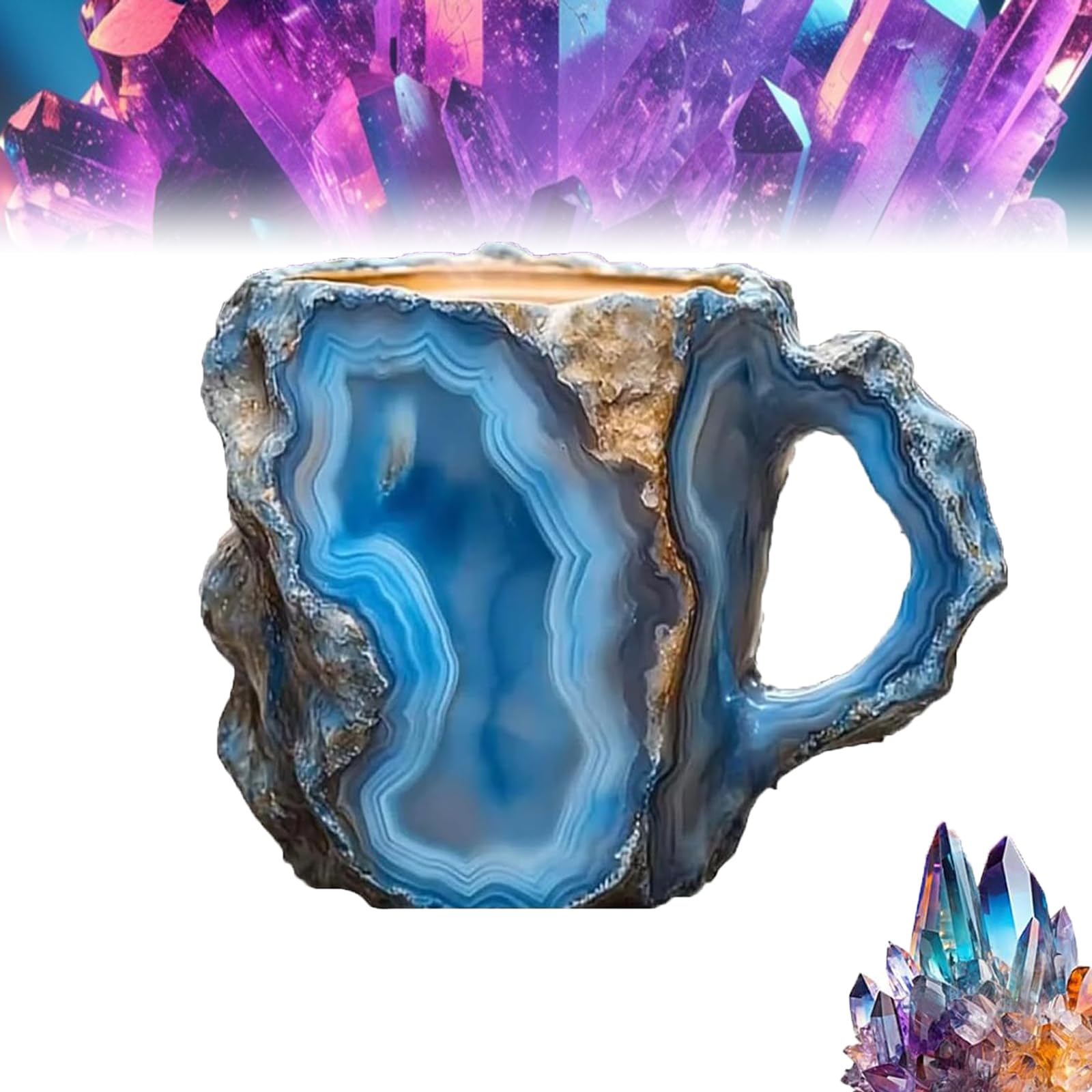 Mashions Crystal Mugs, Crystal Mineral Coffee Mugs, Natural Mineral Crystal Coffee Mugs, Mineral Crystal Coffee Mugs, Elegant Christmas Gift for Home Office (Blue)