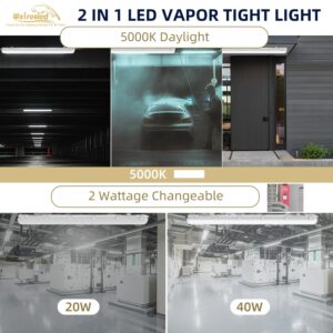 4FT Tri-Level Sensor LED Vapor Tight Emergency Light w/Remote, Battery Backup IP65 40W 5000lm Waterproof LED Outdoor Shop Light, 5000K, 100-277V, 0-10V Dimmable 4 Foot Carport Vapor Proof Fixture, FCC