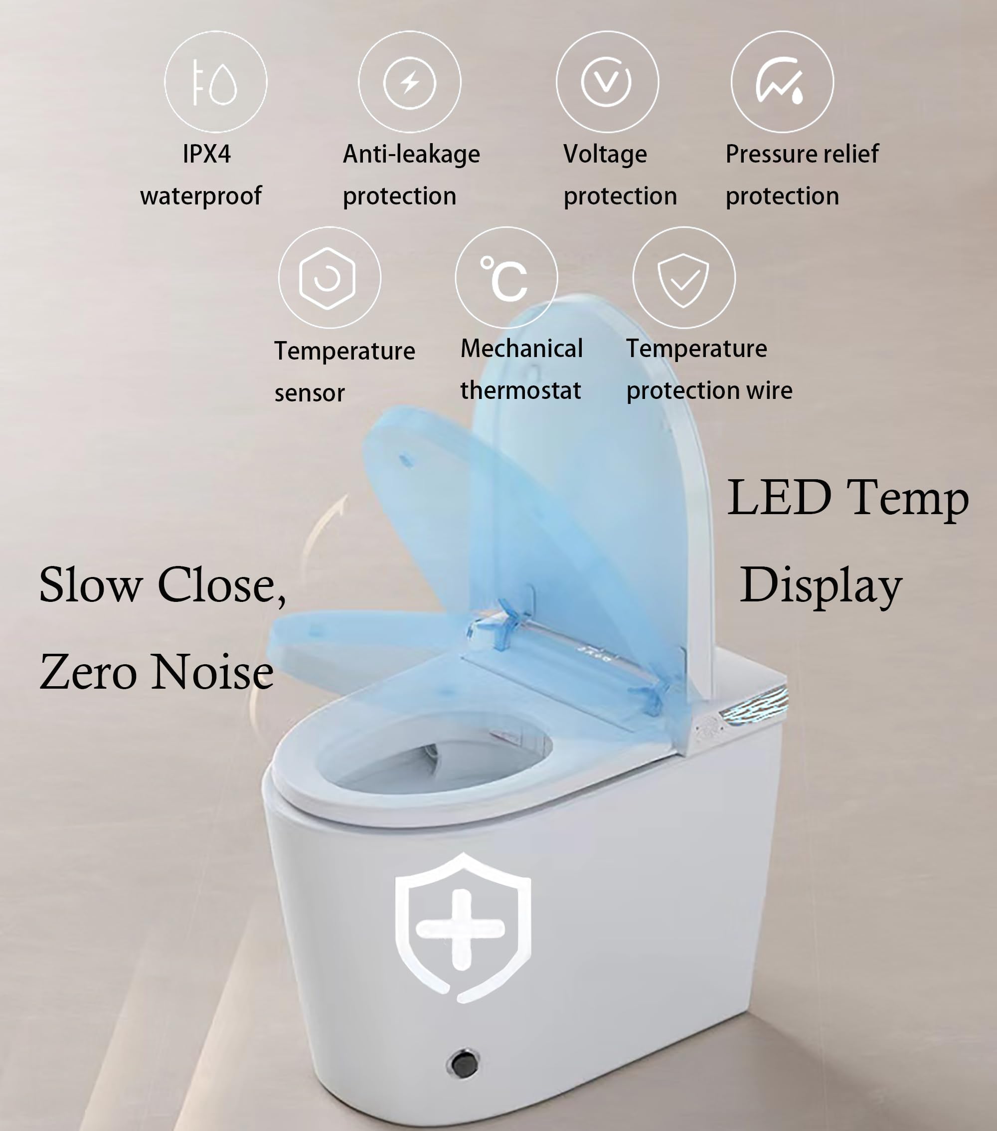 Kogven Smart BidetToilet, Modern One Piece Toilet with Bidet Built in, Heated Seat, Warm Water Washing & Air Dryer, Auto Flush, Self-Clean Stainless Steel Nozzle,LED Display, Slow Close Lid