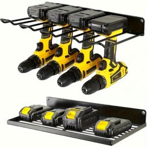 wall mounted power tool organizer holder, heavy duty utility storage rack for battery powered hand tools, cordless drill rack and tool shelf w/compact design