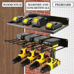 Wall Mounted Power Tool Organizer Holder, Heavy Duty Utility Storage Rack For Battery Powered Hand Tools, Cordless Drill Rack And Tool Shelf W/Compact Design