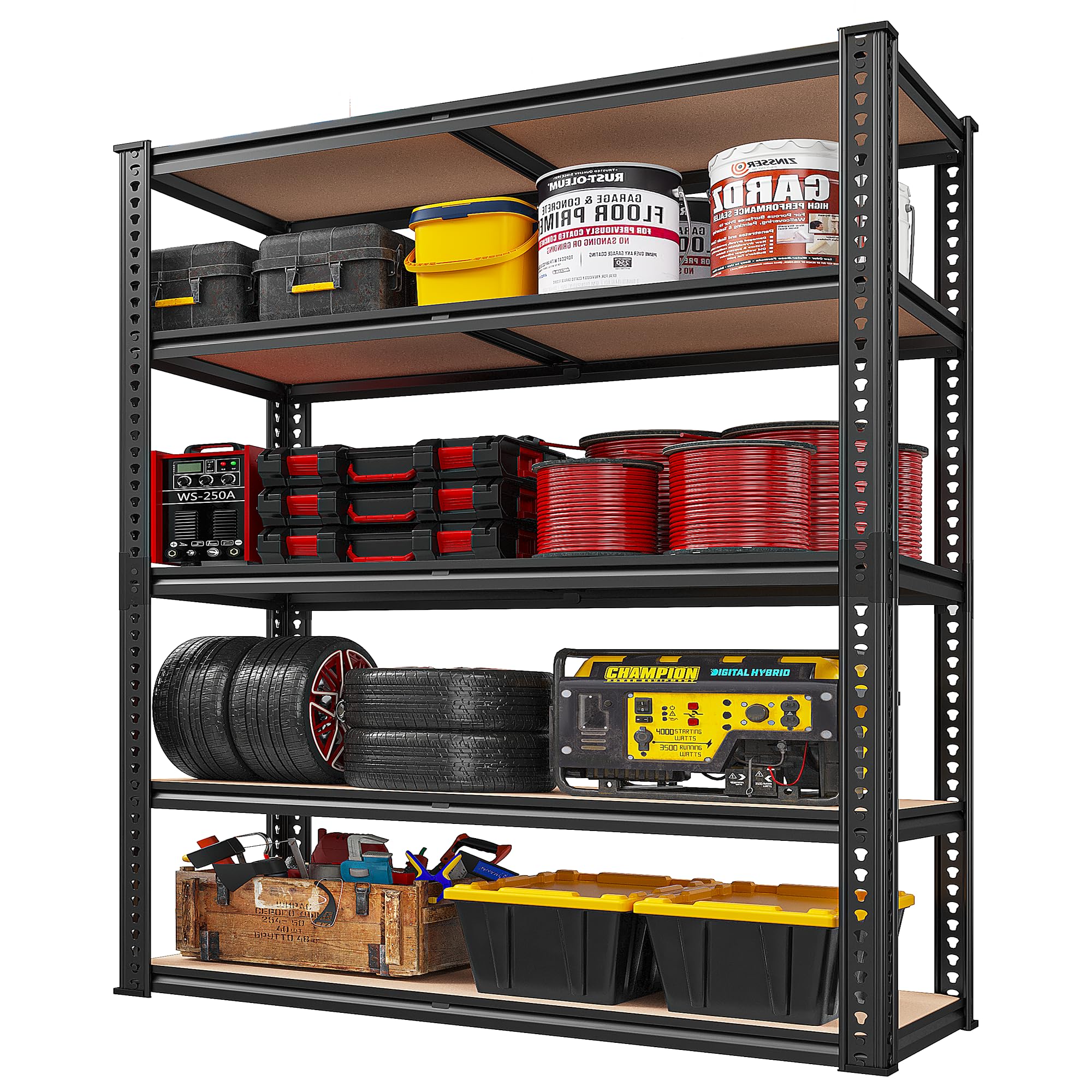 REIBII 72''H Garage Shelving 2500LBS Storage Shelves Heavy Duty Shelving 5 Tier Metal Shelves for Garage Shelves Adjustable Shelving Units and Storage for Closet Pantry Shelf, 72" H x 40" W x 19.7" D