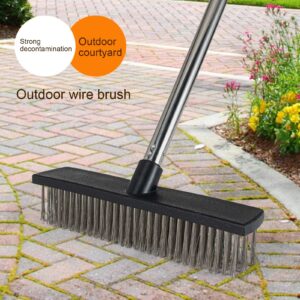 Shulemin Floor Scrub Brush Push Broom Floor Scrubber Cleaning Brush Outdoor Broom Telescopic Handle Long Handle Wire Brush for Cleaning Patio Bathroom Garage Kitchen Wall Deck Tub Tile 27cm