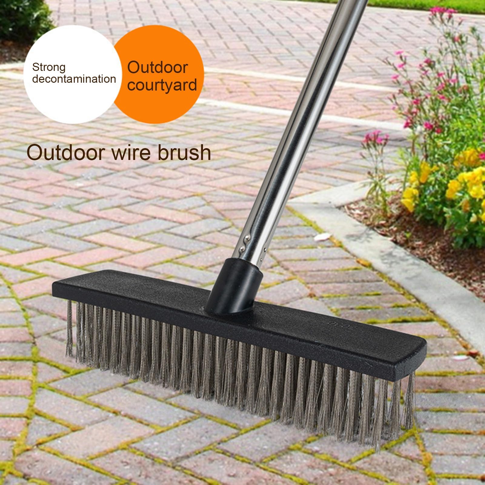 Shulemin Floor Scrub Brush Push Broom Floor Scrubber Cleaning Brush Outdoor Broom Telescopic Handle Long Handle Wire Brush for Cleaning Patio Bathroom Garage Kitchen Wall Deck Tub Tile 27cm