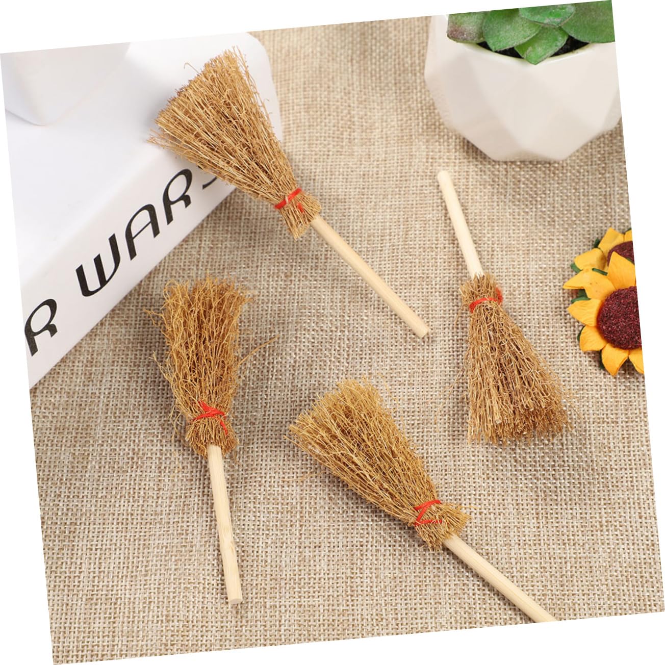 WOONEKY 72 Pcs Mini Red Rope Broom 24pcs (Large Broom) Mini Witches Broomsticks Mini Cinnamon Brooms Stick Halloween Decorations Wizard Flying Broom Witch Broom Decoration Brown Pine Wood