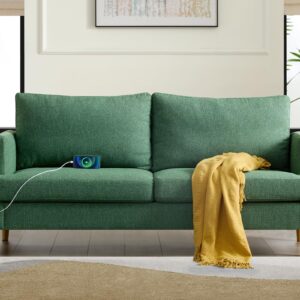 Krcix 70" Loveseat Sofa, Mid Century Modern Love Seat, 2 Seater Sofa Couches for Living Room, Small Couch with USB & Removable Pillow Cover, Comfy Couch for Bedroom, Apartment, Green