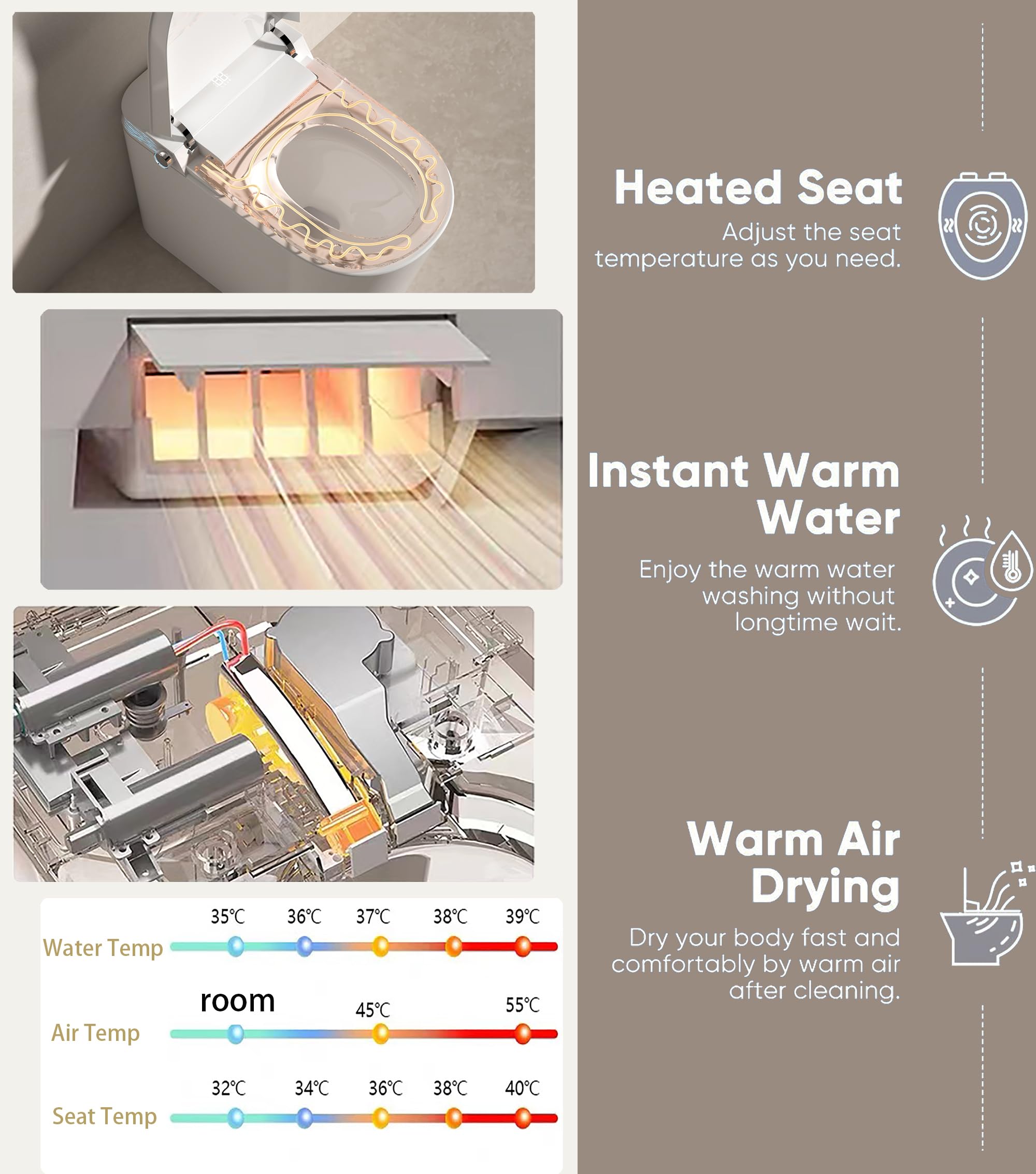 Kogven Smart BidetToilet, Modern One Piece Toilet with Bidet Built in, Heated Seat, Warm Water Washing & Air Dryer, Auto Flush, Self-Clean Stainless Steel Nozzle,LED Display, Slow Close Lid