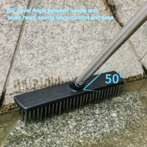 Shulemin Floor Scrub Brush Push Broom Floor Scrubber Cleaning Brush Outdoor Broom Telescopic Handle Long Handle Wire Brush for Cleaning Patio Bathroom Garage Kitchen Wall Deck Tub Tile 27cm