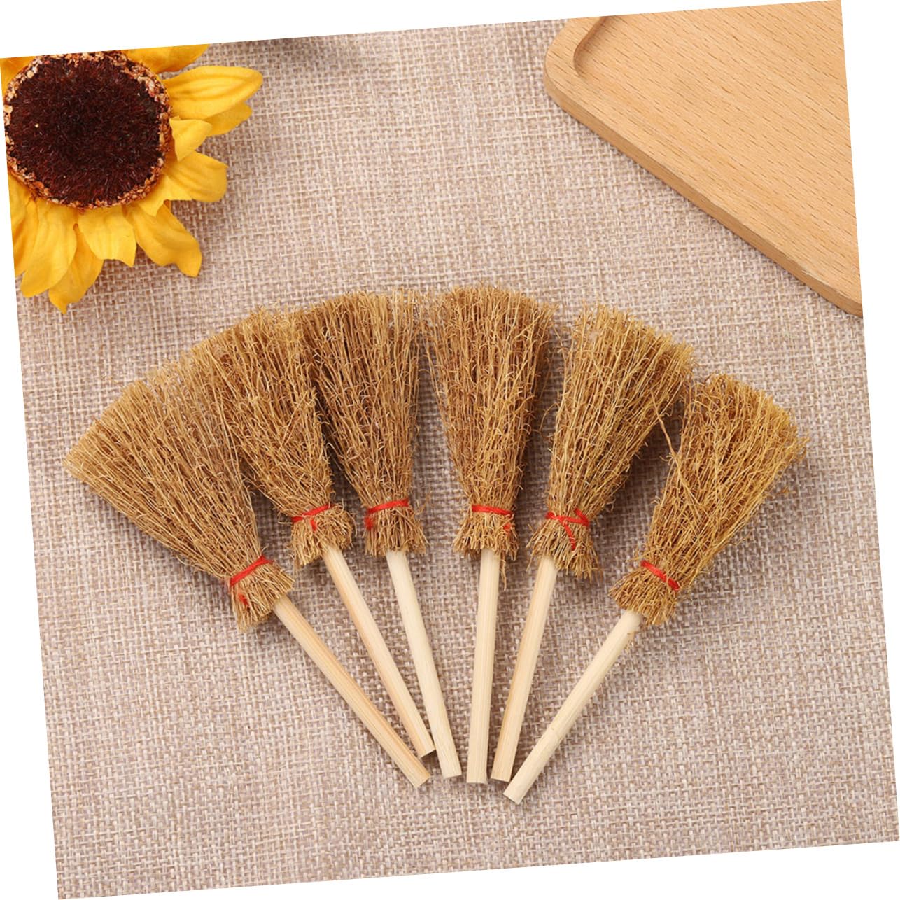 WOONEKY 72 Pcs Mini Red Rope Broom 24pcs (Large Broom) Mini Witches Broomsticks Mini Cinnamon Brooms Stick Halloween Decorations Wizard Flying Broom Witch Broom Decoration Brown Pine Wood