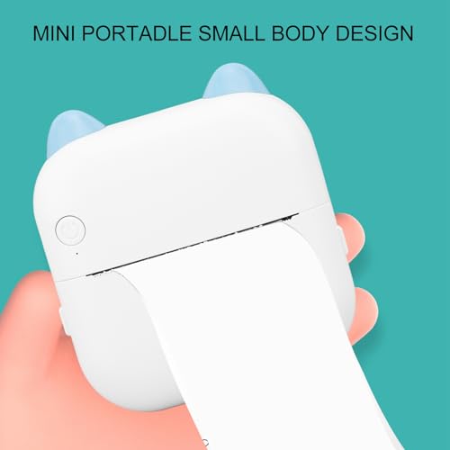 Mini Printer Inkless Easy to Carry 800mAh Rechargeable Battery Low Noise Bluetooth Mobile Thermal Printer for Notes Journal Memo Photo Study DIY Scrapbook Anatomy Flashcards Kids (Blue)