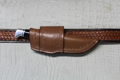 CARL THOMAS LEATHERS Crossdraw knife sheath. quality leather quality stitching. fix blade Nylon stitching. may defeat a 103. Knife holder.