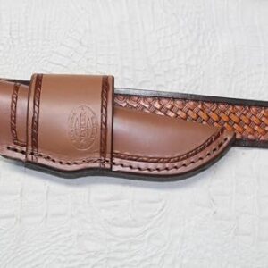 CARL THOMAS LEATHERS Crossdraw knife sheath. quality leather quality stitching. fix blade Nylon stitching. may defeat a 103. Knife holder.