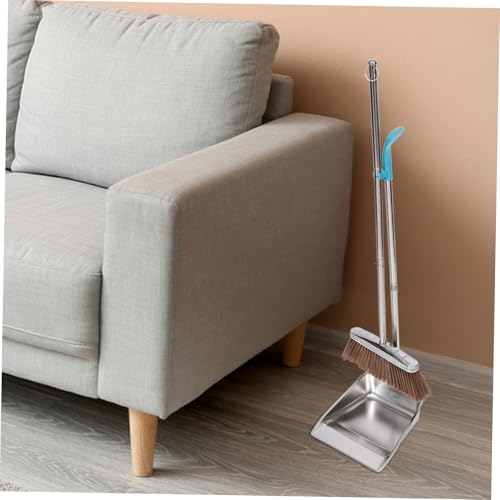 TOKIDNY 1 Set Stainless Steel Trash Shovel Trash Cleaning Wide Angle Broom Kitchen Dustpan Garbage Shovel Litter Shovel Stand up Modern Broom and Dustpan Sweeping Brush Floor Broom Silver